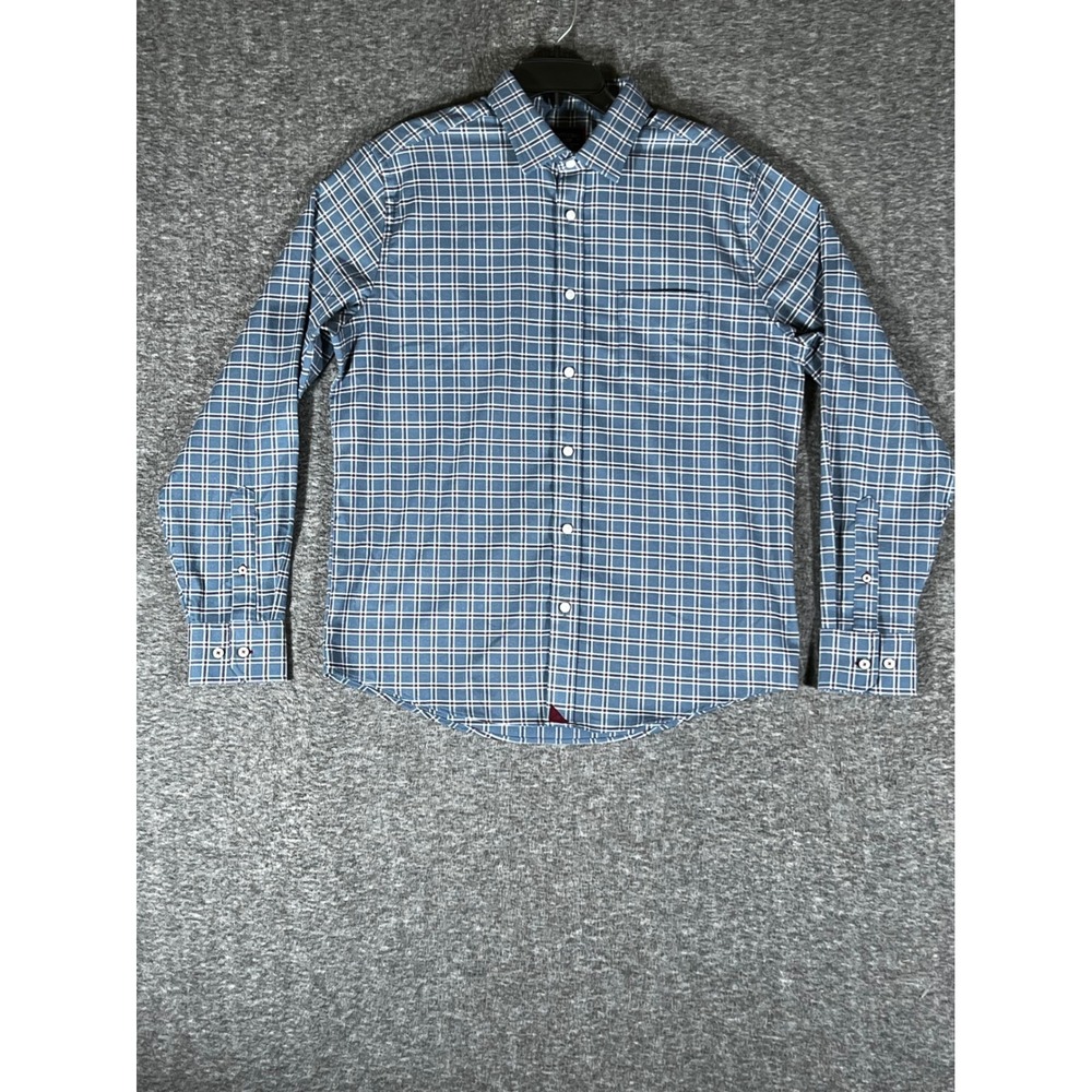 UNTUCKit Mens Slim Fit Plaid Button Down Shirt Blue White Large Long Sleeve